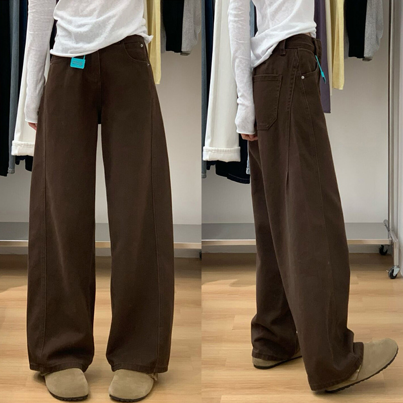 Women's Clothing Brown Maillard High-Waisted Wide Leg Jeans Curved Slimming Straight Leg Pants Loose Fit For Women Spring_ecoleips.com