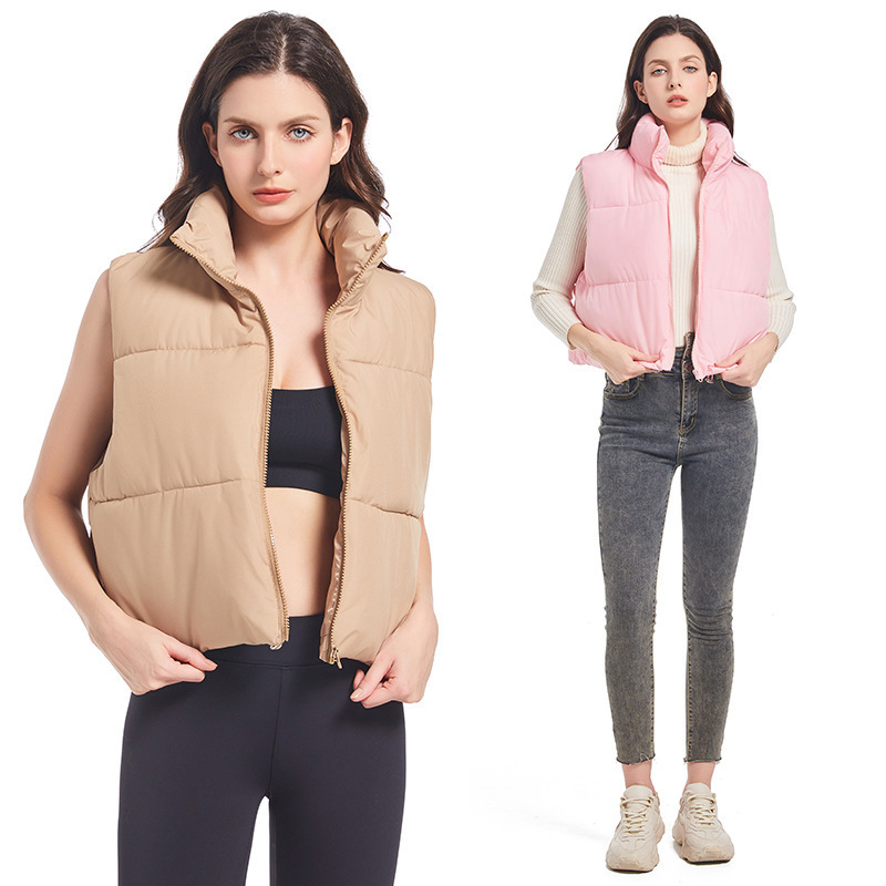 2025 New Winter Women's Cotton Vest, Versatile, Loose, Fashionable, Korean Style, Slimming, Simple, Stand-up Collar, Short Vest Jacket