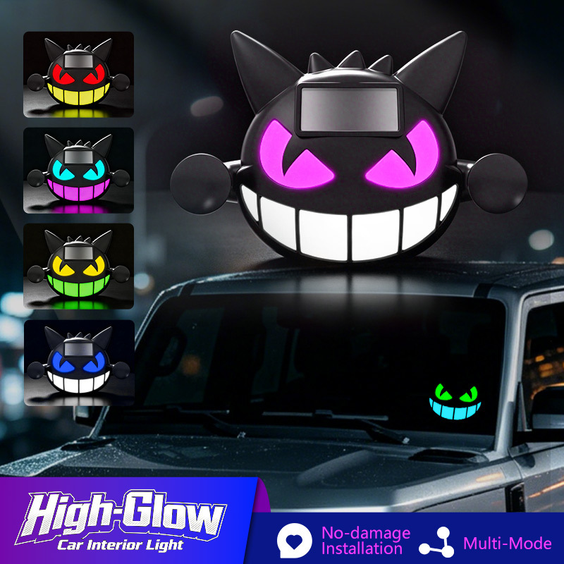 Cross-border car decorative light Halloween solar-powered wireless evil demon eye LED warning ambient light dynamic