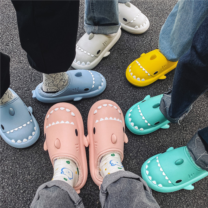 Pantuflas EVA para Padres e Hijos, Pantuflas de Invierno con Suela Suave, Pantuflas de Algodón con Dibujos Animados para Parejas, Pantuflas de Tiburón para Mujer, Impermeables, con Suela Gruesa, Pantuflas de Felpa para Hombre