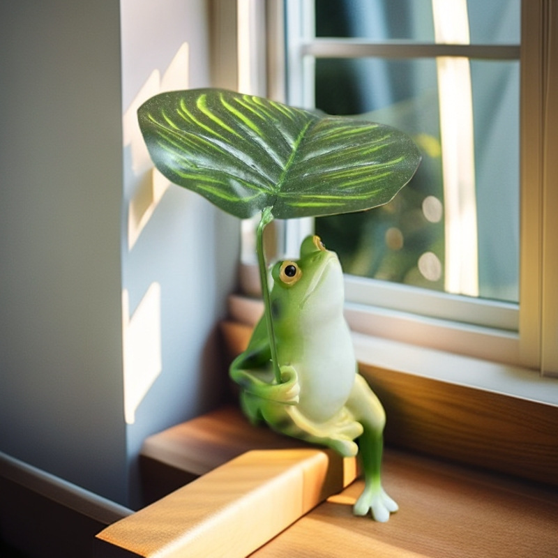 Car-Mounted Cute and Leisurely Sitting Frog Holding Umbrella, Frog Fishing Creative Doll, Car Rear Center Console Ornament Decoration