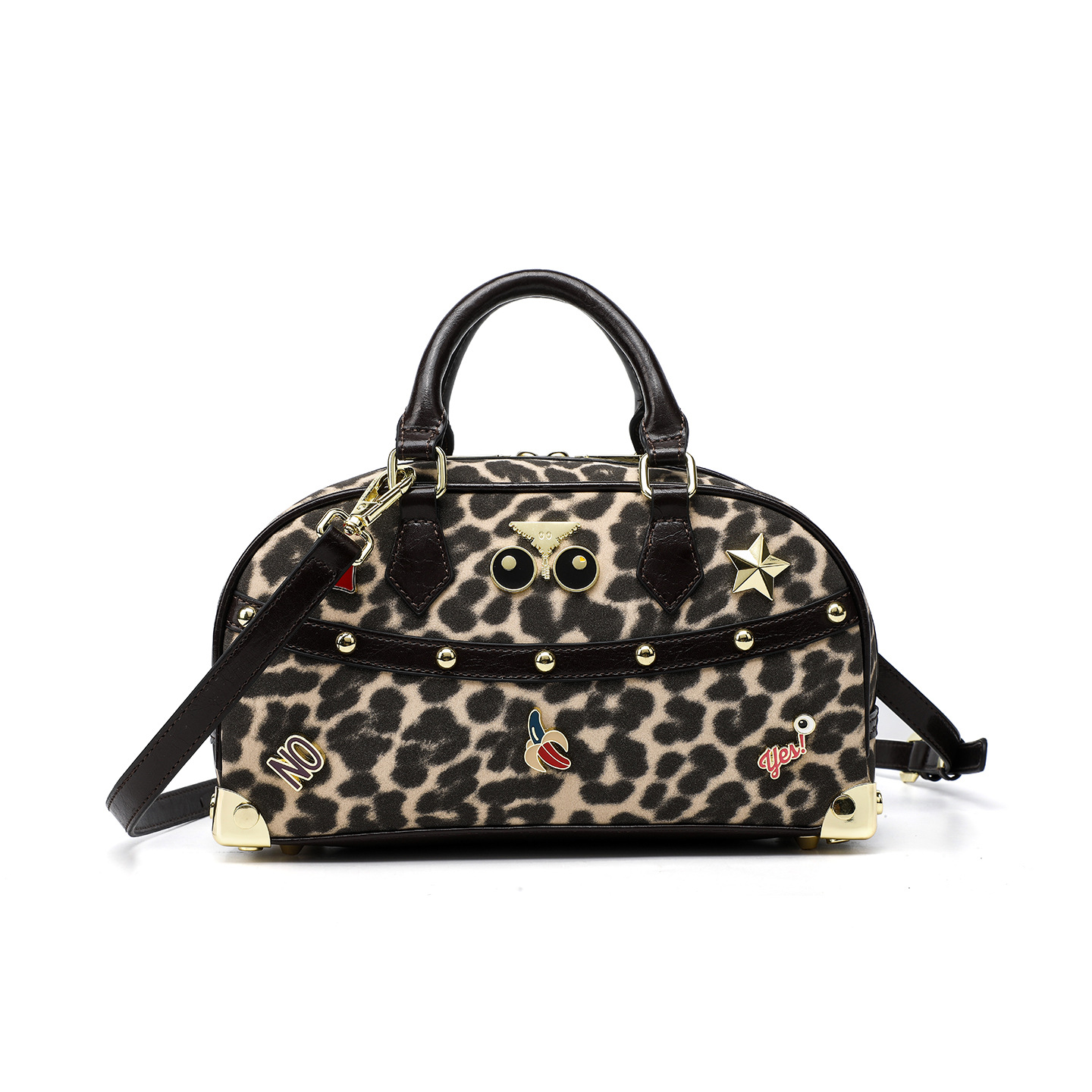 Otoño y invierno estampado de leopardo bolso de moda europea y americana adorable moda cremallera almohada diagonal 2870 # color contrastante