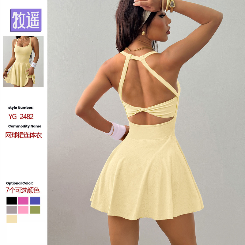 Mu Yao Foreign Trade Yoga Sports Dress with a Naked Feel, Pockets, Anti-Exposure, Quick-Drying, Breathable Running Fitness Tennis Skirt