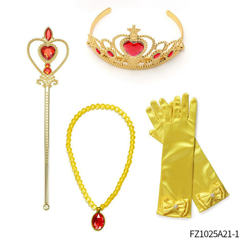 Princesa Aisha vestido de cabello de la princesa de nieve vestido de la princesa de nieve corona varita mágica anillo pendientes set de seis piezas