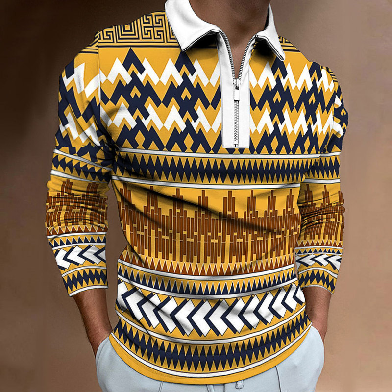 Men's Polo Shirt Digital Printing Men's T-shirt Men's Autumn and Winter New Ethnic Style T-shirt Top Men's Turnaround Shirt Men's Polo Shirt Digital Printing Men's T-shirt Men's Autumn and Winter New Ethnic Style T-shirt Top Men's Turnaround Shirt