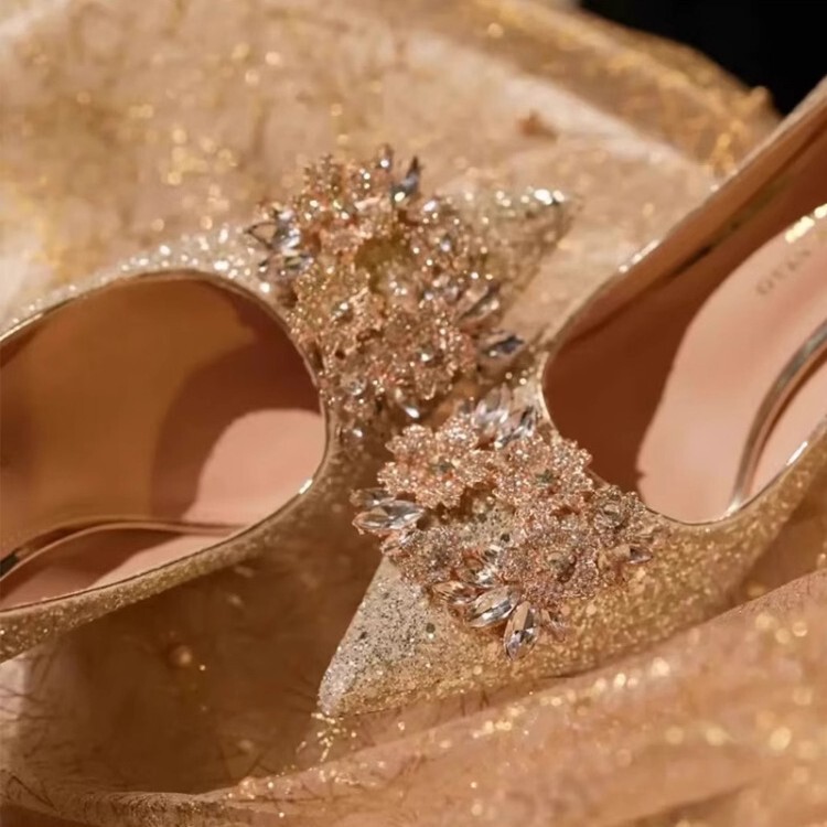Wedding Shoes Xiuhe Wedding Dress Two-Wear Crystal Shoes Bridal Shoes Women's Champagne High Heels Not Tiring Feet Rhinestones 2025 New Style Wedding Shoes Xiuhe Wedding Dress Two-Wear Crystal Shoes Bridal Shoes Women's Champagne High Heels Not Tiring Feet Rhinestones 2025 New Style
