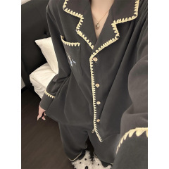 法式复古千金高级感甜美风德绒睡衣女秋季亲肤舒适加绒家居服套装