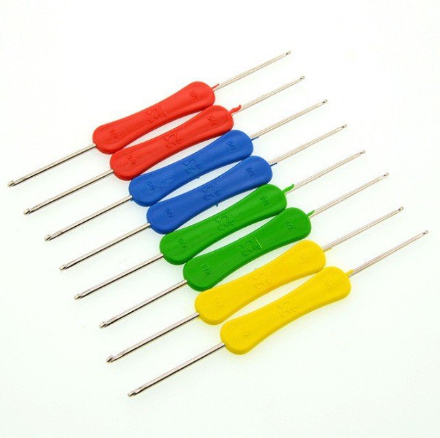 Wholesale Pengfei Double-Head Hook Needle Plastic Handle Metal Hook Needle Knitting Tool Handmade Hook Needle