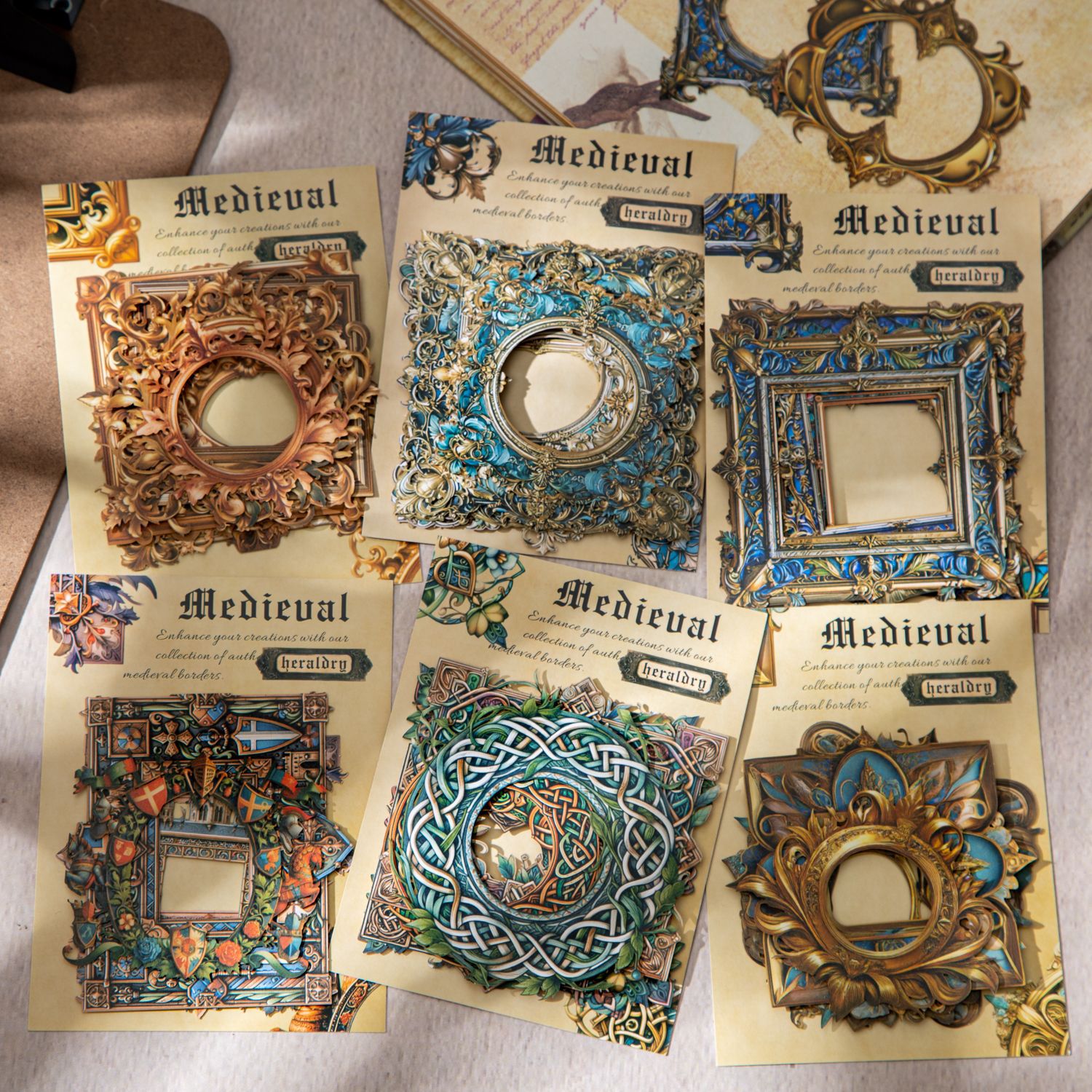 美好的一天贴纸中世纪纹章系列复古边框手账DIY素材装饰贴10张6款
