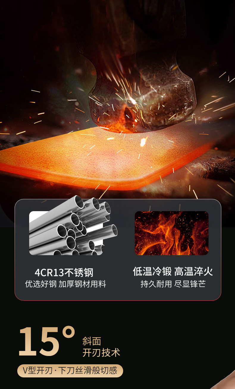 跨境不锈钢刀具套装4cr13空心柄酒店锋利厨师刀三德刀高级水果刀