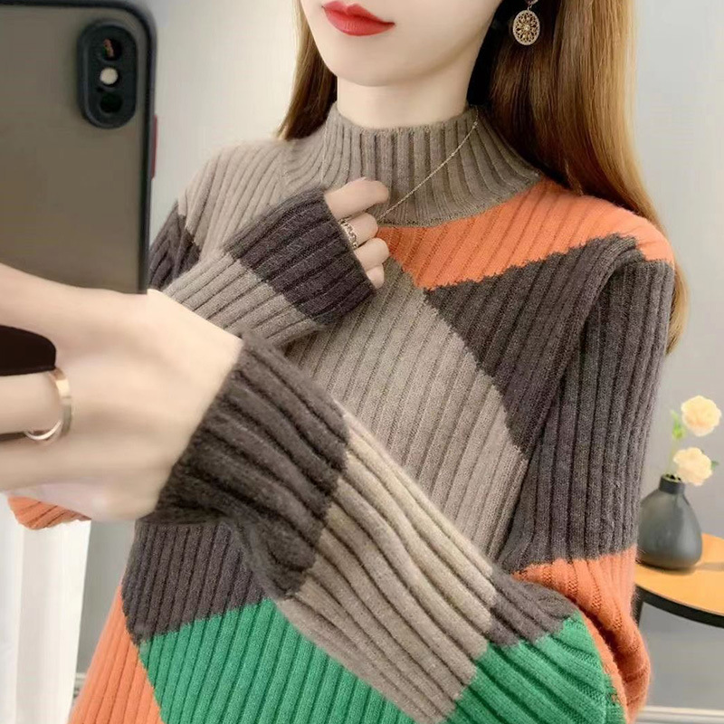 【 Famille Cachemire 】 Pull tricoté pour femme à col semi-haut et à manches courtes, style ample, à base de laine_voghion.com