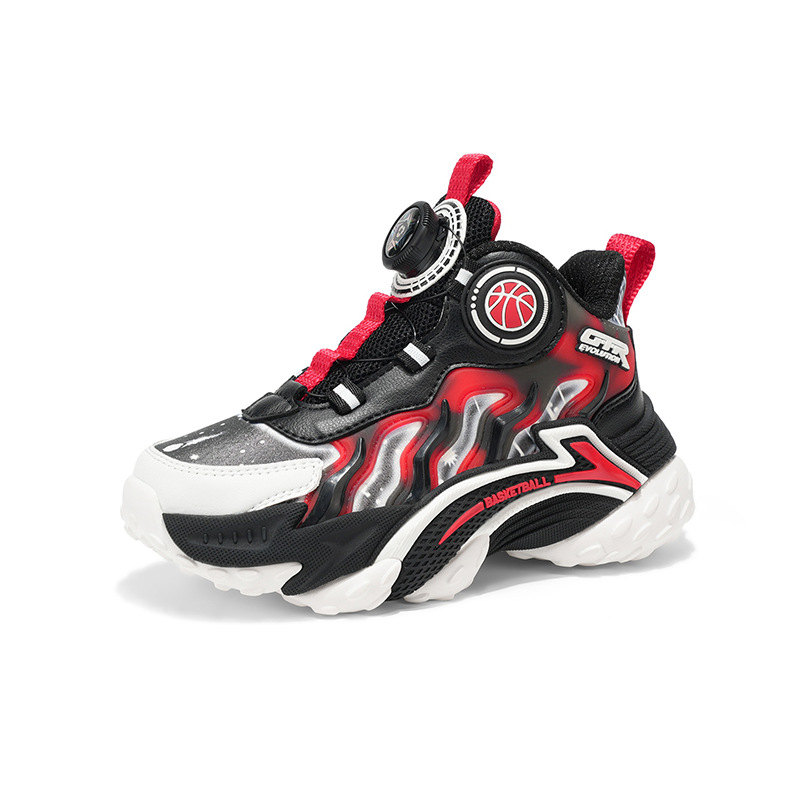 2530 Kidsren's Basketball Shoes Velcro Sports Shoes Autumn and Winter Leather-Covered Boys' Primary School Students' Middle and Large Kidsren's Shoes Outdoor