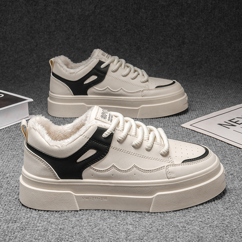 Zapatos masculinos 2024 nuevas tendencias de otoño, más terciopelo para mantener el calor, los deportes de ocio de los estudiantes, los zapatos de pizarra blanca aumentan en la suela gruesa