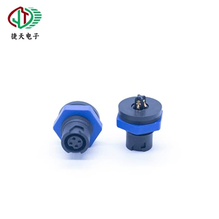 M12自锁4芯插孔座子前锁防水连接器转接头LED灯具航空插头法兰座