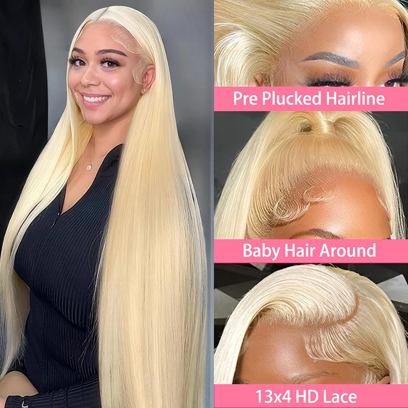 13*4 613 # Real Human Hair European and American Platinum Blonde Long Straight Hair Lace Front Wig Blonde Wig 13*4 613 # Real Human Hair European and American Platinum Blonde Long Straight Hair Lace Front Wig Blonde Wig