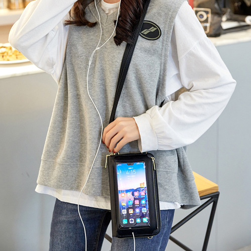 Women's RFID Anti-Theft Touch Screen Phone Bag Transparent Phone Pocket Single Shoulder Mini Bag Multifunction Crossbody Wallet