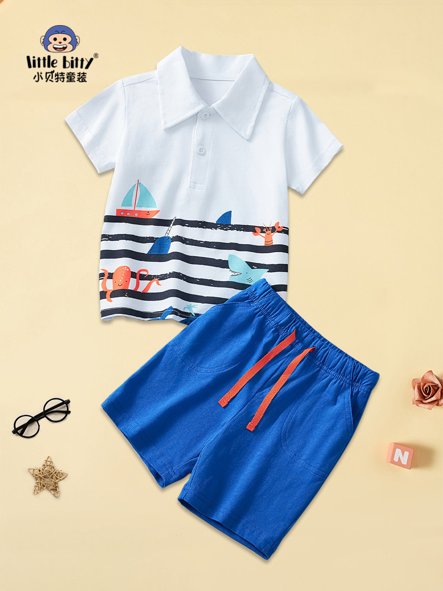 Boys' Short-Sleeved Knitted 2025 Kidsren's Pure Cotton Lapel Polo Shirt Summer Suit for Small and Medium-Sized Kidsren's Sports Pure Cotton Kidsren
