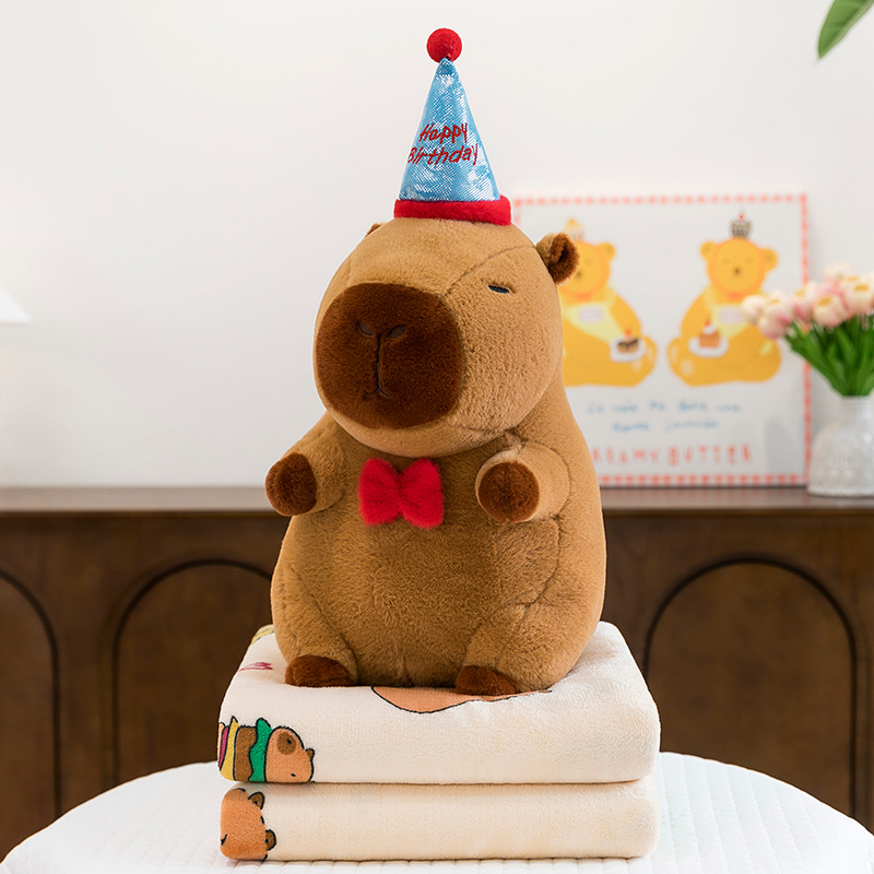 Caricatura capibara almohada manta dos en uno Carpibara cojín aire acondicionado es de doble uso niños siesta manta regalo