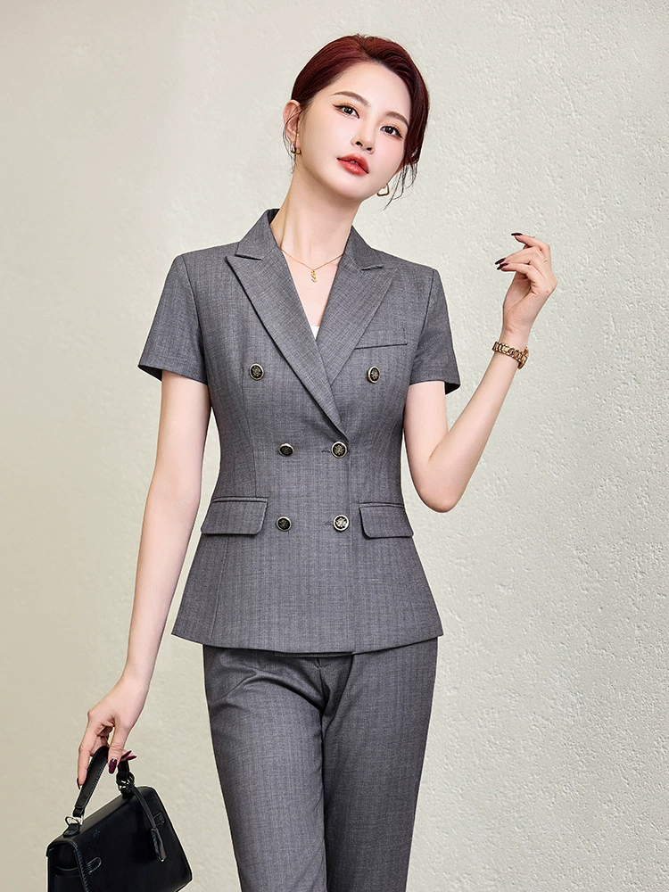 Gray double-breasted suit suit women's work clothes slim business manager goddess style professional wear women's skirt work clothes