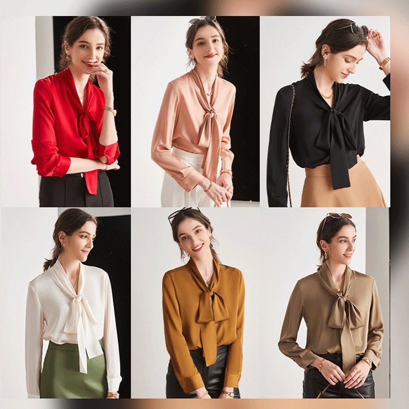 Silk Shirt for Women 2026 Spring and Summer Elegant Long-Sleeved Mulberry Silk Shirt New Style Tie-Up Commuter Niche Top