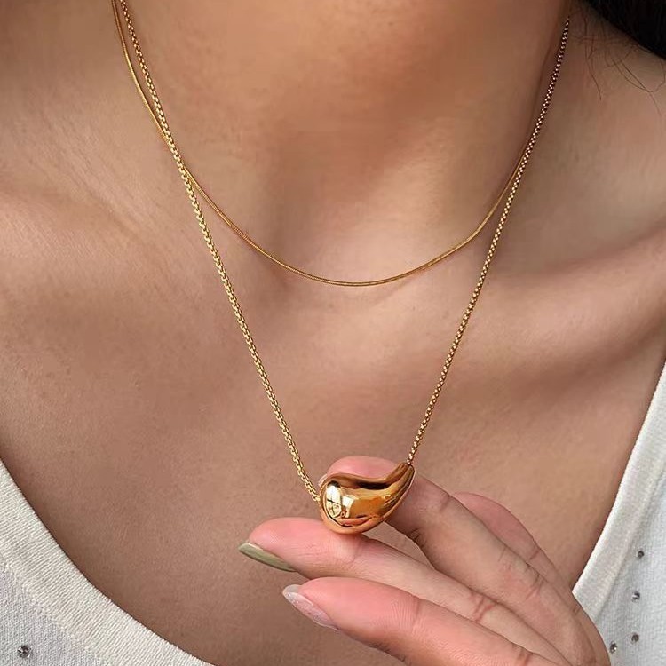Stylish Water Drop Pendant Necklace For Women, Light Luxury, Unique, Versatile, Elegant, High-End, Real Gold Plated_voghion.com