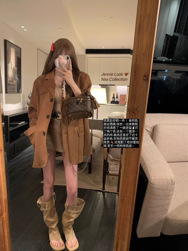 美拉德复古通勤西装外套女秋季感气质中长款休闲宽松西服上衣|undefined