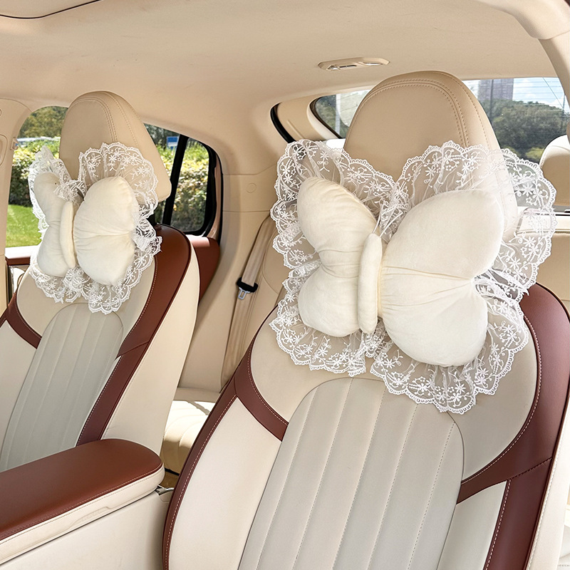 2026 New Car Accessories Plush Butterfly Headrest and Lumbar Support Pink Headrest and Lumbar Support