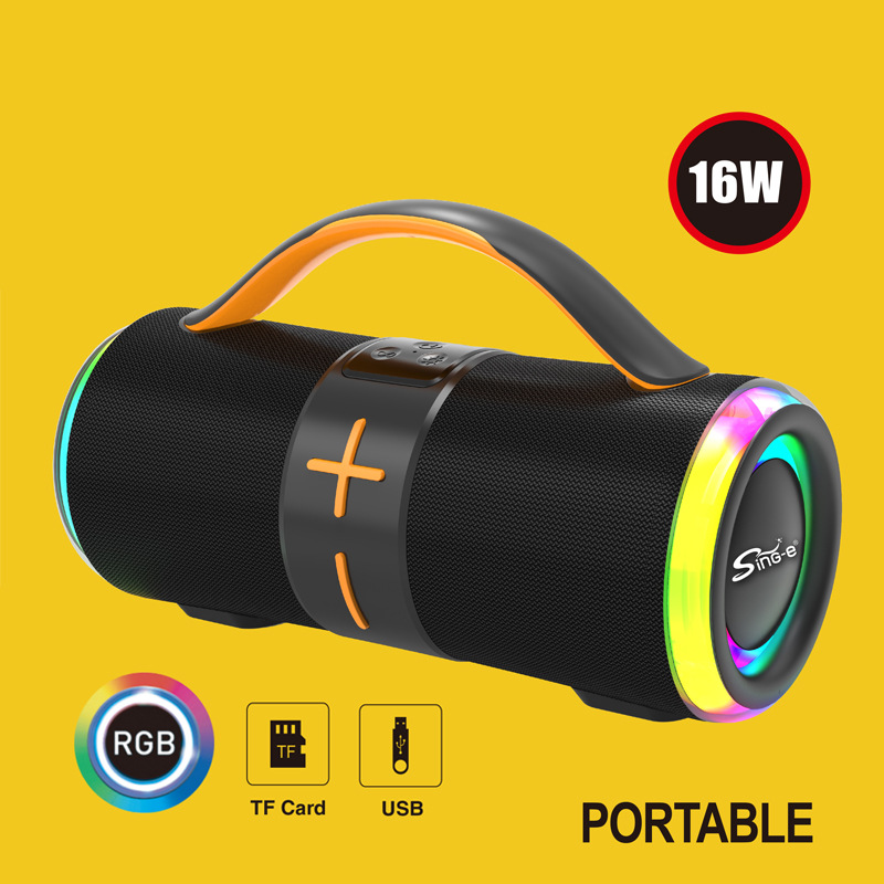 Cross-Border New Product Outdoor Portable Appearance Audio Colorful Light Dual Speakers High Power Heavy Bass Hifi Bluetooth Speaker