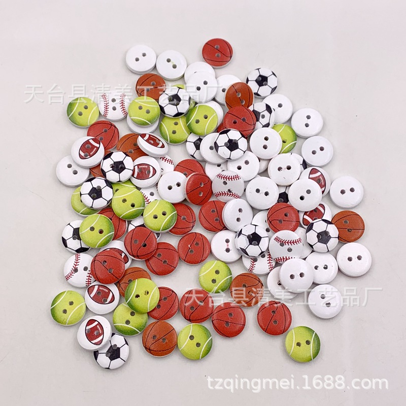 15mm equipo de fitness botones de madera bricolaje fondo blanco botones de fútbol botones de pelota 100 piezas por paquete
