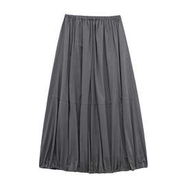 24春季新款气质休闲尼龙纯色褶皱饰休闲百搭半身裙