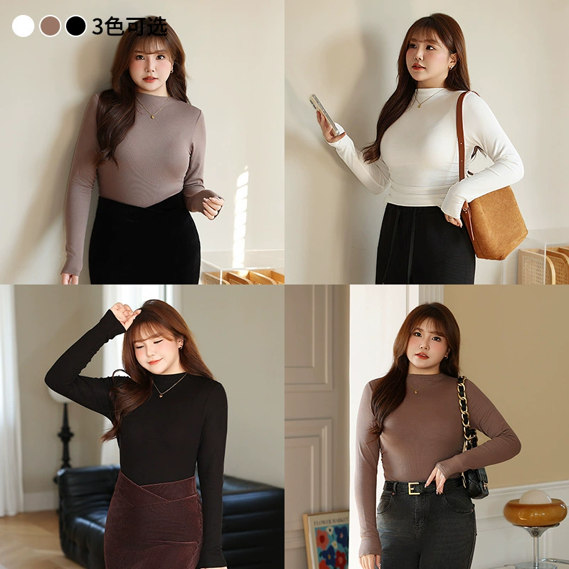 Маленькая Базовая рубашка с высоким воротником из чистого высокоэластичного флиса, увлажняющая Женская Базовая футболка с плиссированной сбоку 8815 больших размеров