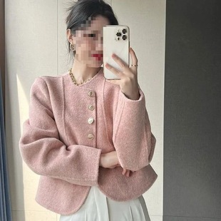Chanel-Style Women's New Round-Neck Single-Breasted Double-Sided Wool Coat with a Sense of Design for Petite Women