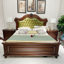 美式复古双人床卧室豪华真皮床双人木床豪华全实木1.8米大床婚床