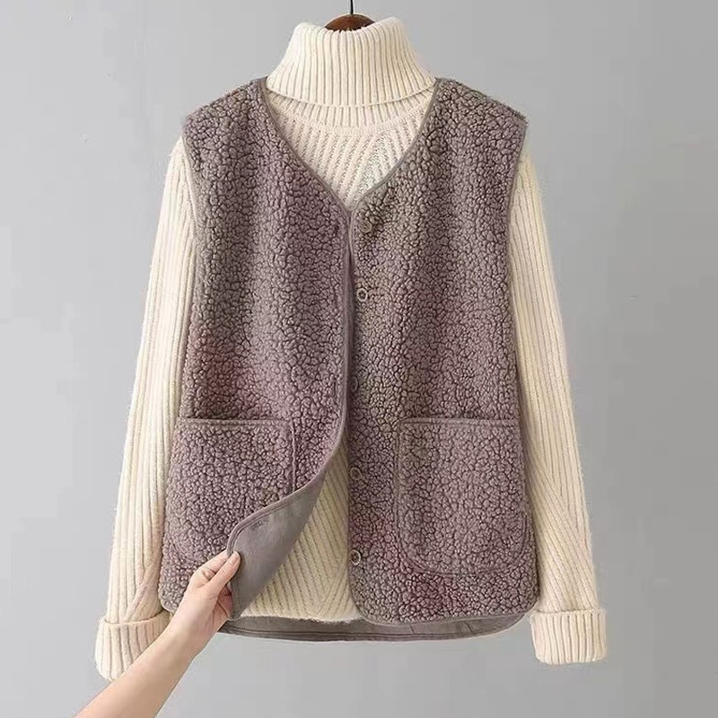 Women's Faux Shearling Vest - Lightweight Fleece-Lined Sleeveless Jacket For Fall Fashionable Temperament Fur One Piece Outerwear Vest Waistcoat_ecoleips.com