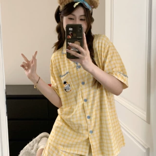 纯棉睡衣女款夏季2026新款短袖卡通围巾企鹅薄款家居服套装批发