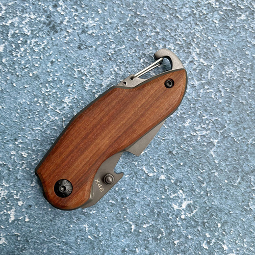 Outdoor Knife Camping Self-defense Knife X48 Folding Knife Multi-functional Bottle Opener Key Knife Portable Mini Wooden Handle Knife