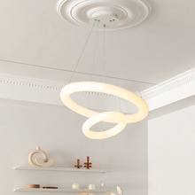 现代简约餐厅吊灯温馨奶油风滚塑圆形吧台卧室圆环吊灯智能灯具饰
