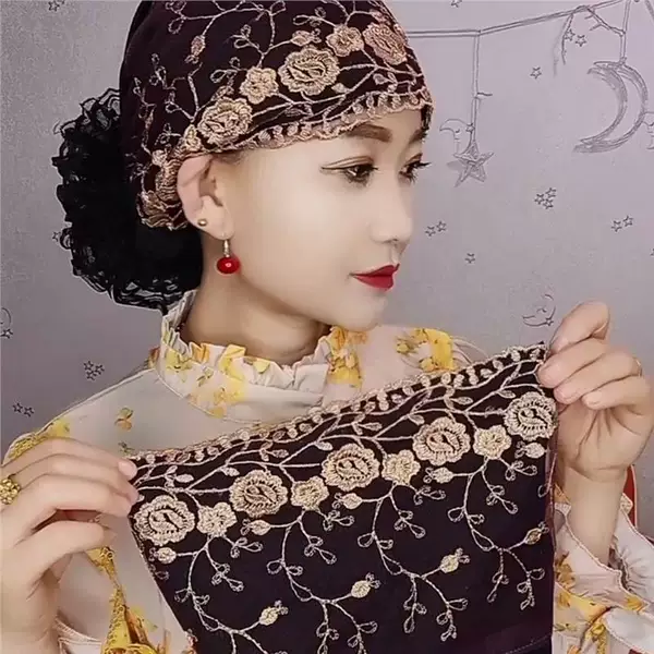 Four Seasons Embroidered Flower Bag Hat Thin Lace Embroidered Foreign Style White Hair Cover Hat Fashionable Home Hair Wear Hat