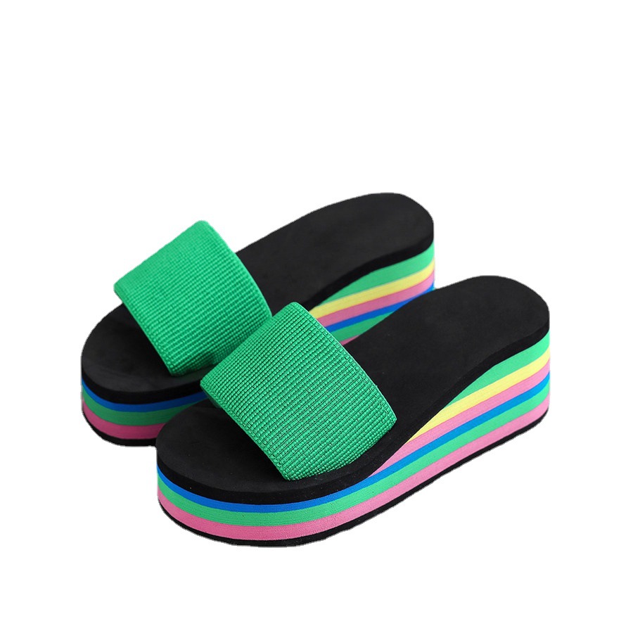 Slippers Women's Slip Flops Flip-Flops Women's Summer Rainbow Thick Bottom Sandals High Heel Cyber Celebrous Colorful Outer Wear Casual Beach
