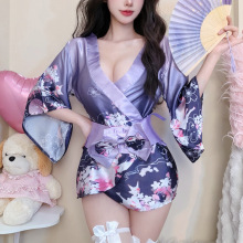 霂恋情趣内衣紫色性感浴袍睡裙花间狐梦开襟腰封和服日系睡衣制服