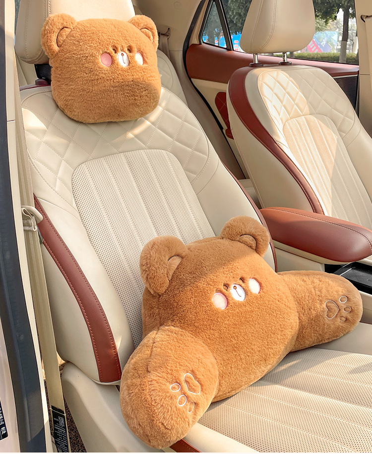 Cartoon plush car headrest neck pillow car seat waist cushion cute creative rear car waist cushion