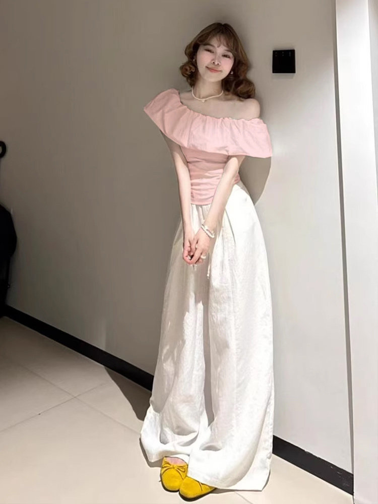 Qadın üçün çəhrayı açıq çiyin üst geyimi, yay üçün