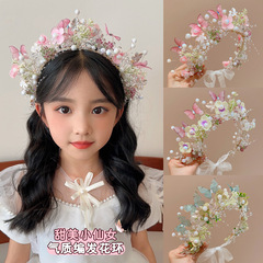 兒童花環發箍小女孩精緻可愛超仙珍珠花朵頭箍韓式編髮帶生日髮飾