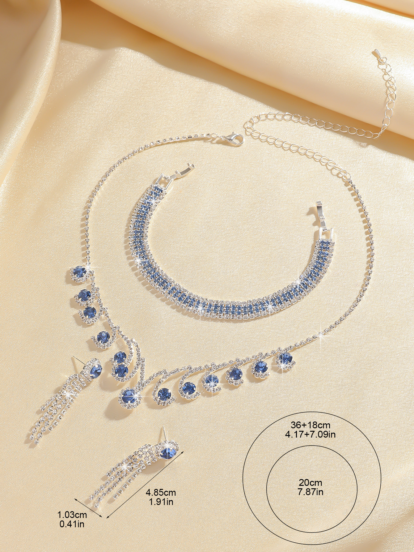 best selling bridal necklace set high end versatile crystal color clavicle chain earrings two piece set_voghion.com