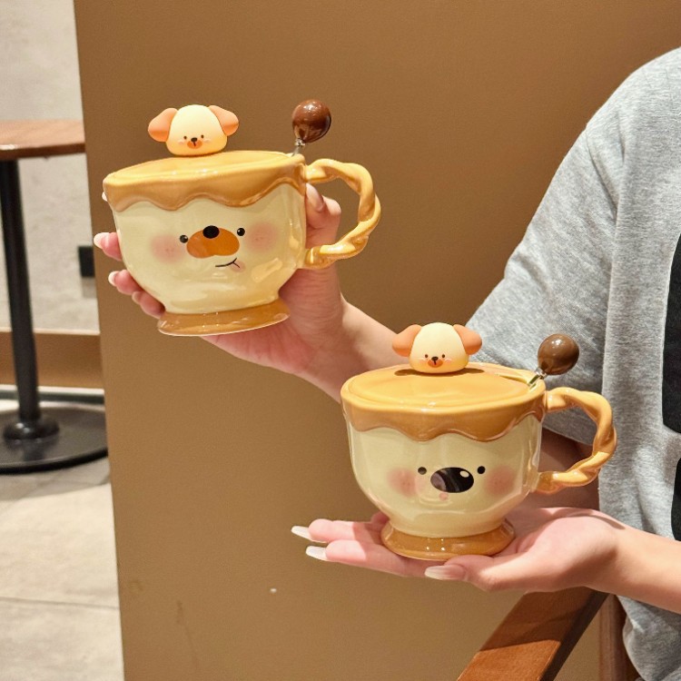 Cute cerdo cerámico taza con cubierta cuchara de oficina de chicas taza de agua para beber taza de desayuno casero pareja
