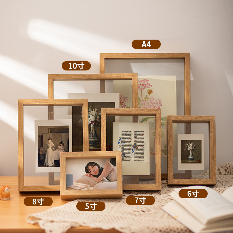 Creative photo frame table double-sided transparent glass ornaments handmade diy leaves plant specimens wooden picture frame wholesale