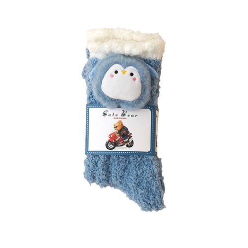Coralline fleece socks for girls, suitable for autumn and winter, plush daily use postpartum floor socks, cute doll machine figurine, thick sleep socks