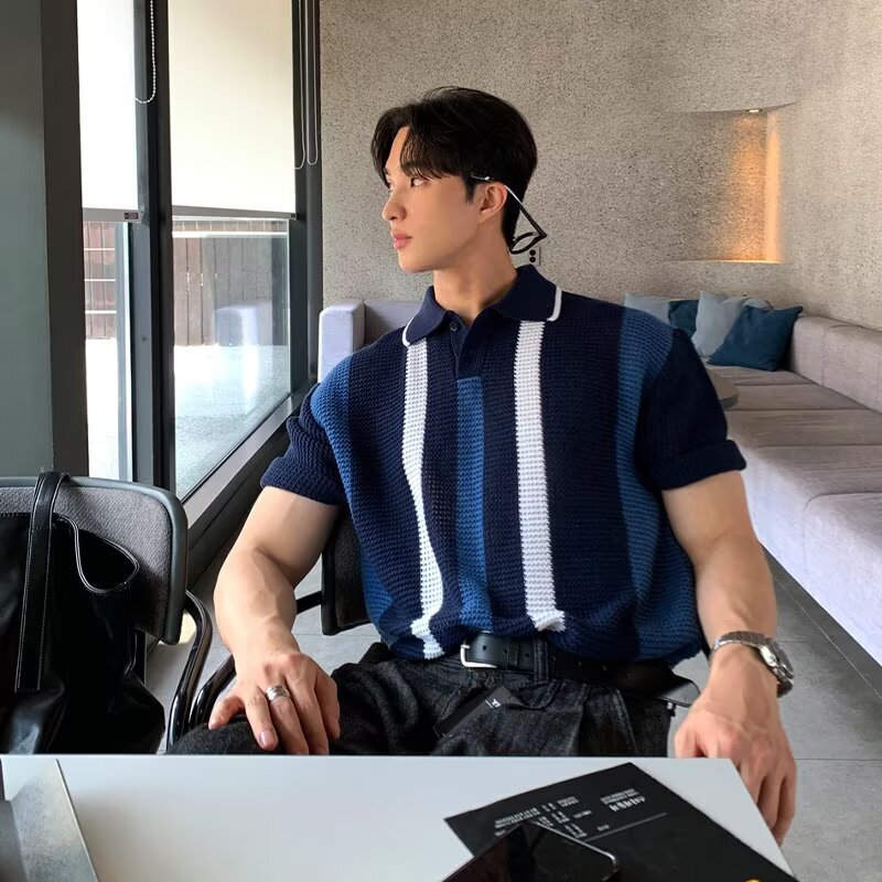 2025 New Style Elegant Summer Fashionable Youth Popular Men's Knitted Sweater Artistic Standard All-match Fashionable Stripe Simple Short 2025 New Style Elegant Summer Fashionable Youth Popular Men's Knitted Sweater Artistic Standard All-match Fashionable Stripe Simple Short