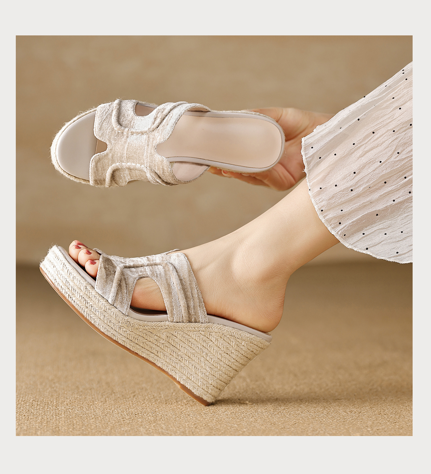 Sandal cao gót nữ đế xuồng phong cách Bohemian, quai ngang đan mây, gót 9 cm — màu đen, màu mơ chi tiết 17
