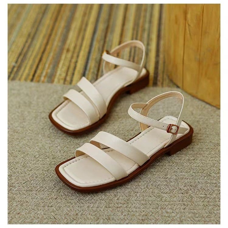 retro brown comfortable sandals open toe with a strap flat